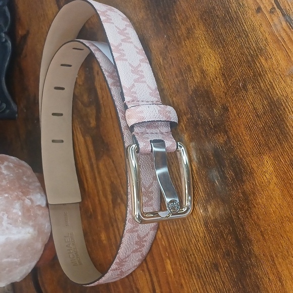 New! Tags! Michael Kors Pink Blush Monogram Belt with Gold Buckle Small - Picture 1 of 7